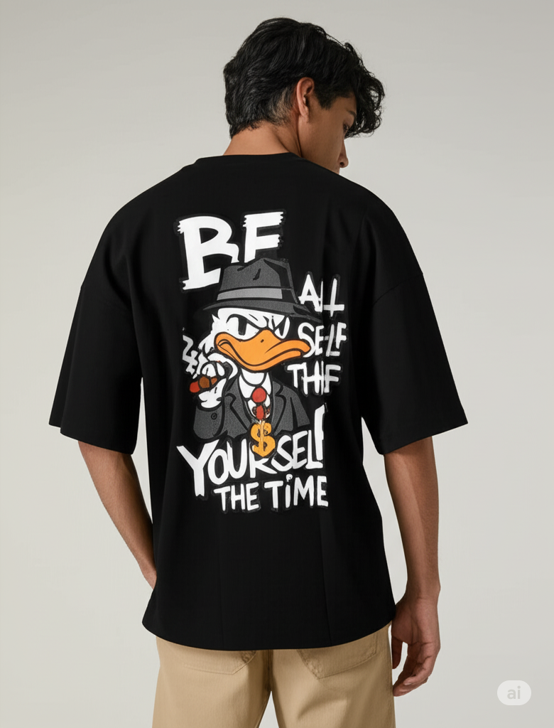 BE YOURSELF ALL THE TIME BACKPRINT GRAPHIC TEE | Unisex Terry Oversized Tee
